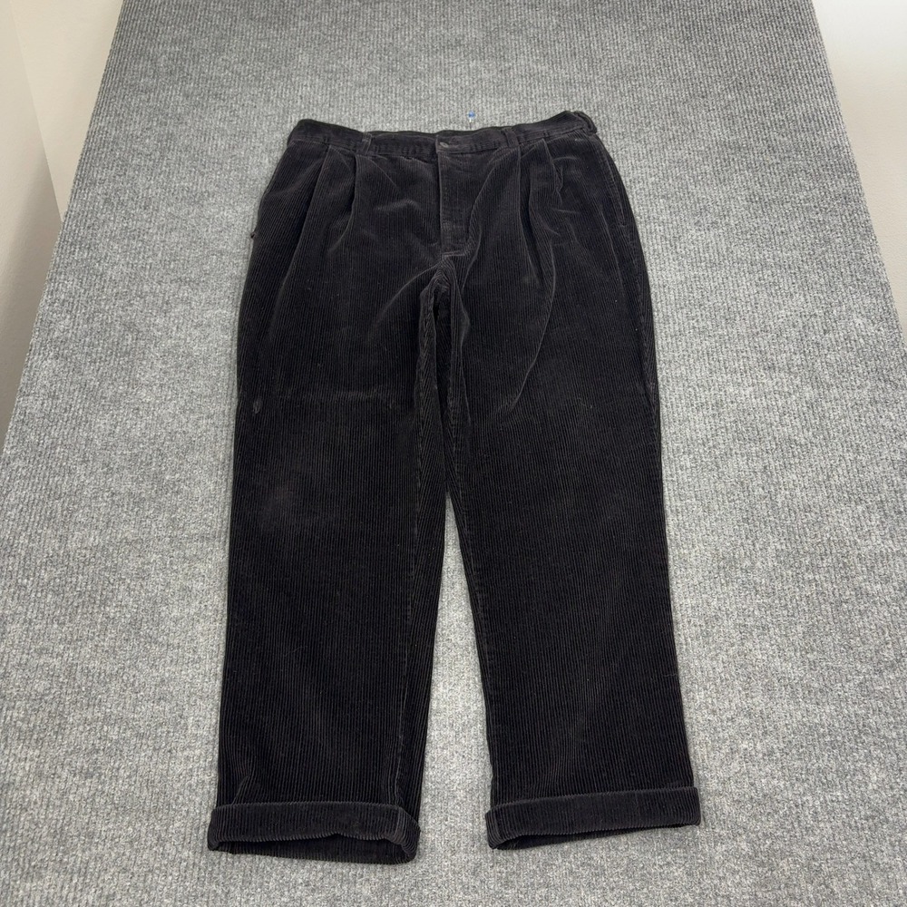 Jos A Bank Pants Mens 38x29 Black Cotton Corduroy Pleated Cuffed Classic Style
